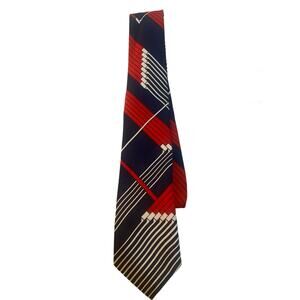 Vintage Narrow Thin Bold Red Navy Geometric Silk Tie King Lou